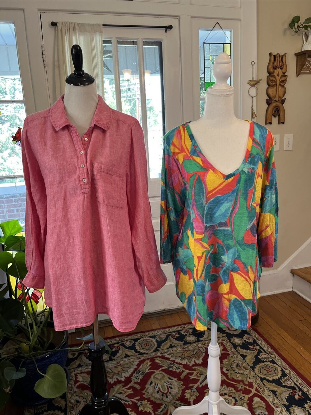 Jones & Co/ TAHARI Lot 100% Linen Pullover Tunic Shirts Size 1X Floral Pink Boho